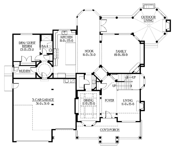 Craftsman Floor Plan - Main Floor Plan #132-502