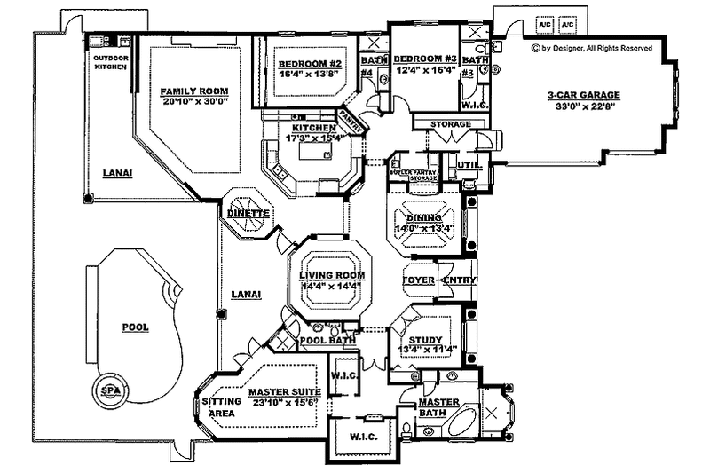 Home Plan - Floor Plan - Main Floor for Mediterranean House Plan #1017-11 - 3 bed, 4 bath