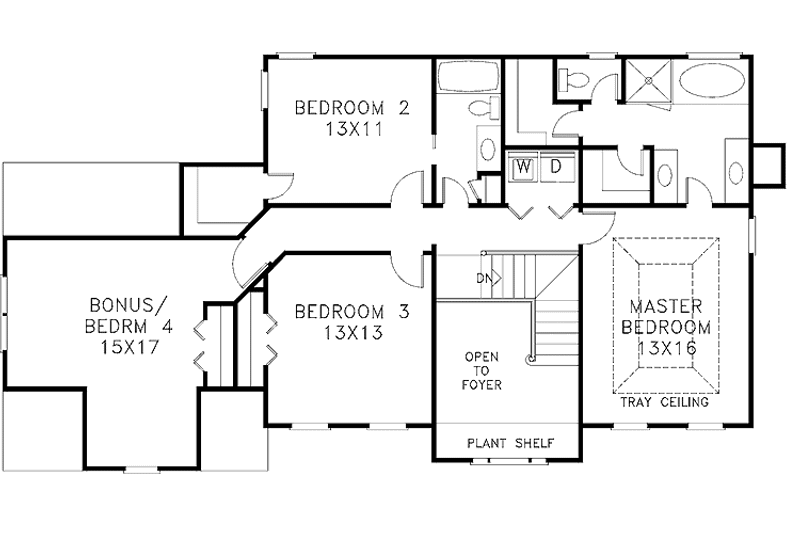 Architectural House Design - Floor Plan - Upper Floor for Colonial House Plan #56-647 - 3 bed, 2.5 bath