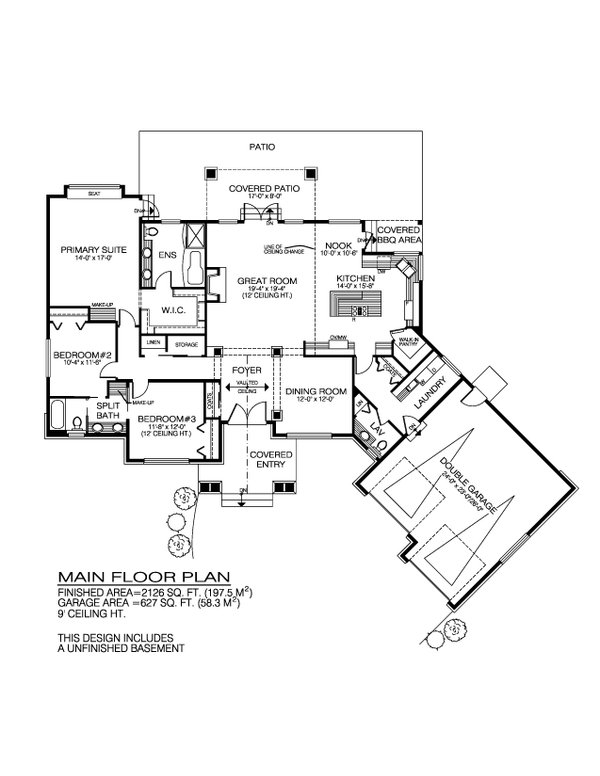 Architectural House Design - Floor Plan - Main Floor for Craftsman House Plan #1100-139 - 3 bed, 2.5 bath
