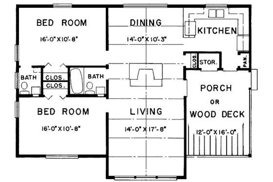 Floor Plan - Main Floor for Ranch House Plan #10-120 - 2 bed, 1.5 bath
