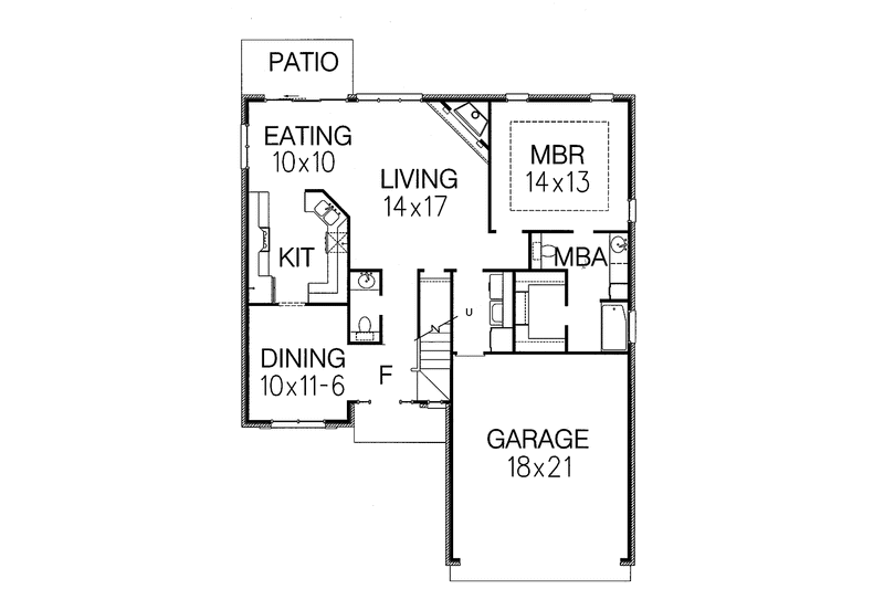 Architectural House Design - Floor Plan - Main Floor for Ranch House Plan #15-313 - 3 bed, 2 bath