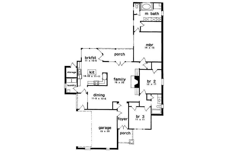 Home Plan - Floor Plan - Main Floor for European House Plan #301-129 - 3 bed, 2 bath