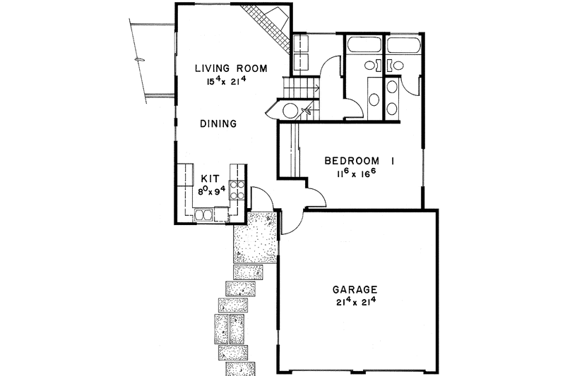 Home Plan - Floor Plan - Main Floor for Contemporary House Plan #60-748 - 3 bed, 2 bath