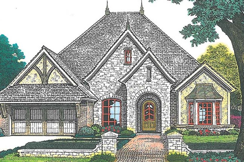 Home Plan - Exterior - Front Elevation 3 for European House Plan #310-1255 - 2 bed, 3 bath