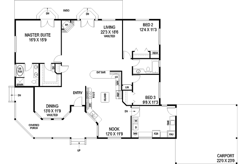 Architectural House Design - Floor Plan - Main Floor for Country House Plan #60-1011 - 3 bed, 2 bath