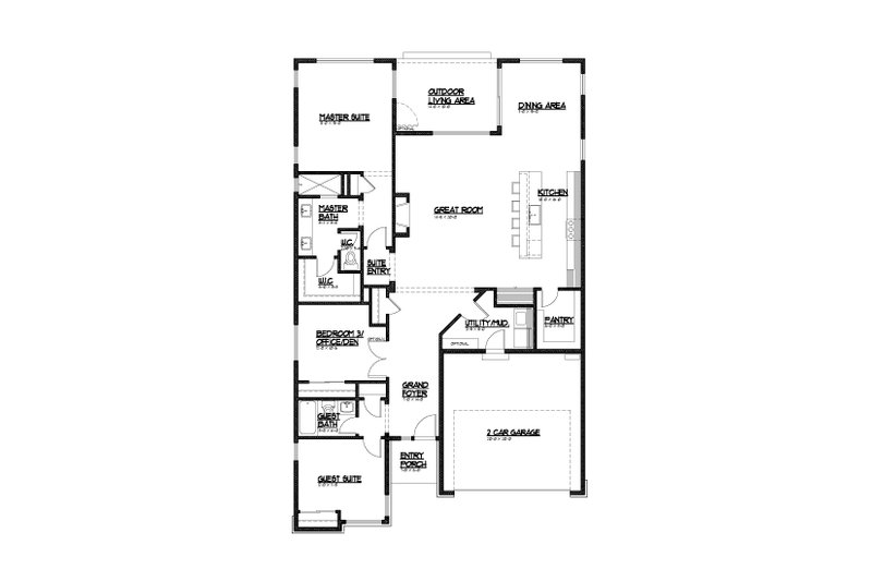 Dream House Plan - Floor Plan - Main Floor for Ranch House Plan #569-70 - 3 bed, 2 bath