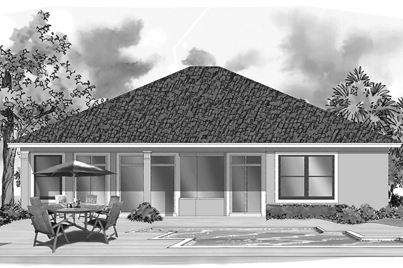 Home Plan - Exterior - Rear Elevation for Mediterranean House Plan #930-390 - 3 bed, 2 bath