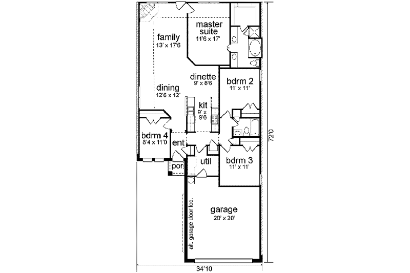 Home Plan - Floor Plan - Main Floor for Traditional House Plan #84-205 - 4 bed, 2 bath