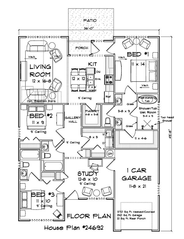 Home Plan - Floor Plan - Main Floor for Modern House Plan #513-2484 - 3 bed, 3 bath