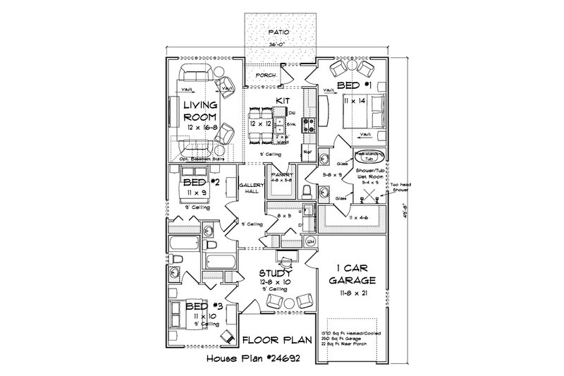 Home Plan - Floor Plan - Main Floor for Modern House Plan #513-2484 - 3 bed, 3 bath