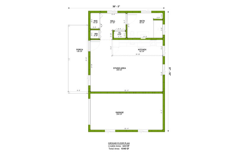 House Blueprint - Floor Plan - Main Floor for Modern House Plan #1106-167, 1 bath