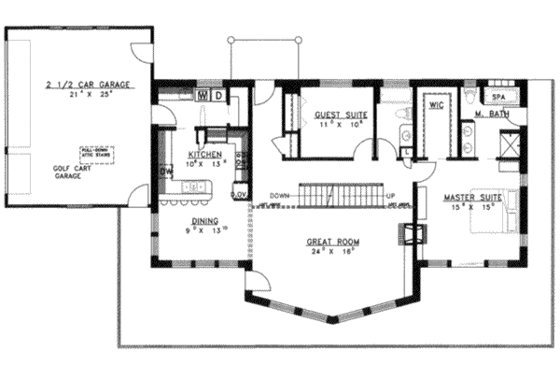 Floor Plan - Main Floor for Modern House Plan #117-135 - 2 bed, 2 bath