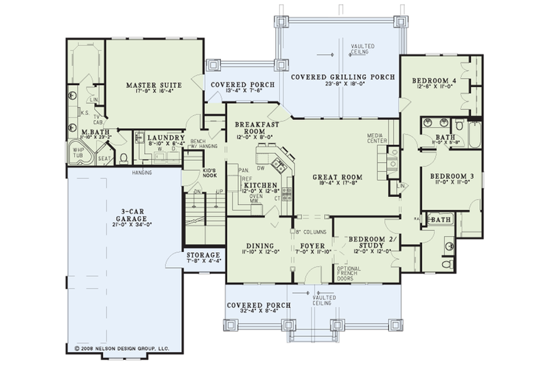 House Plan Design - Floor Plan - Main Floor for Craftsman House Plan #17-3322 - 7 bed, 5.5 bath