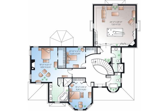 Floor Plan - Upper Floor for European House Plan #23-844 - 3 bed, 3.5 bath