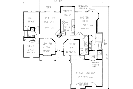 Floor Plan - Main Floor 1 for Ranch House Plan #3-150 - 3 bed, 2.5 bath