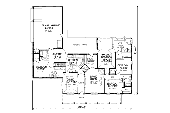 Floor Plan - Main Floor for Traditional House Plan #65-423 - 4 bed, 4 bath