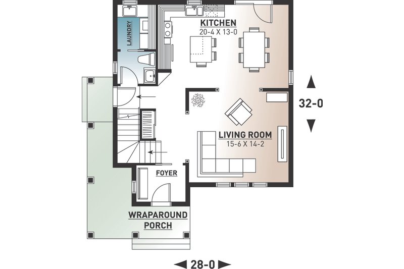 Dream House Plan - Floor Plan - Main Floor for Country House Plan #23-2407 - 3 bed, 1.5 bath