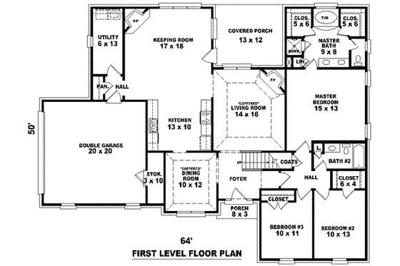 Floor Plan - Main Floor for Traditional House Plan #81-1034 - 3 bed, 2 bath