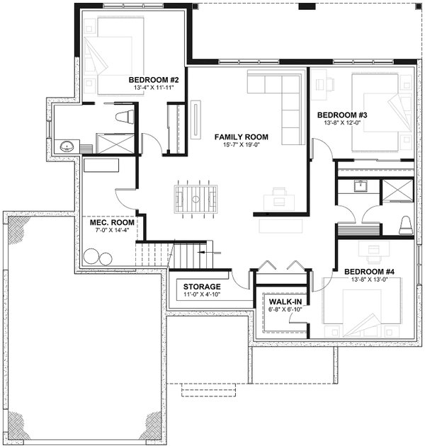 Architectural House Design - Traditional Floor Plan - Lower Floor Plan #23-2534