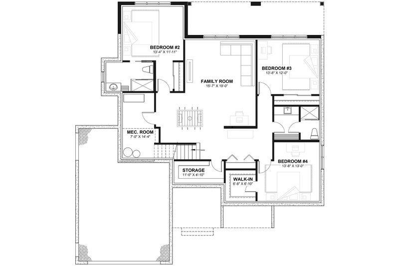 House Design - Floor Plan - Lower Floor for Traditional House Plan #23-2534 - 4 bed, 3.5 bath
