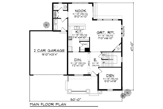 Floor Plan - Main Floor for Traditional House Plan #70-949 - 3 bed, 2.5 bath