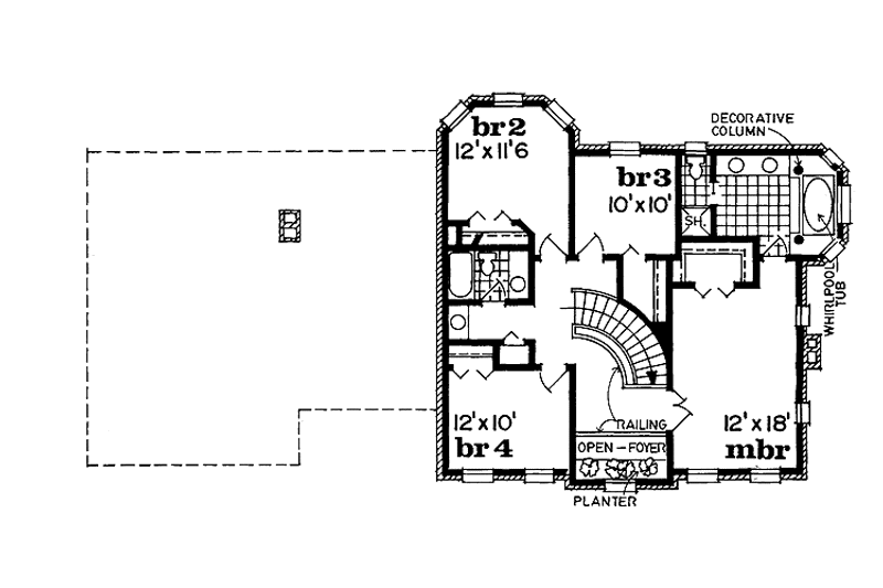 House Blueprint - Floor Plan - Upper Floor for Colonial House Plan #47-746 - 4 bed, 3 bath