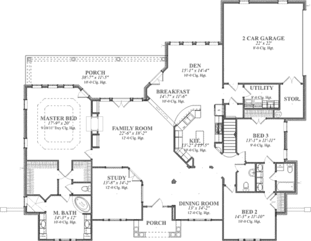 European Style House Plan - 3 Beds 3.5 Baths 3000 Sq/Ft Plan #63-122