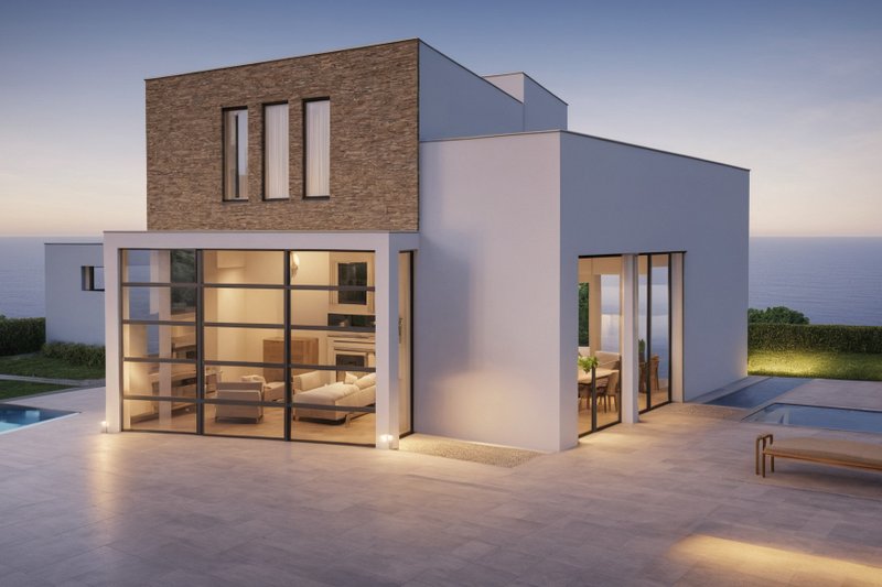House Blueprint - Exterior - Front Elevation 3 for Modern House Plan #542-3 - 3 bed, 4 bath