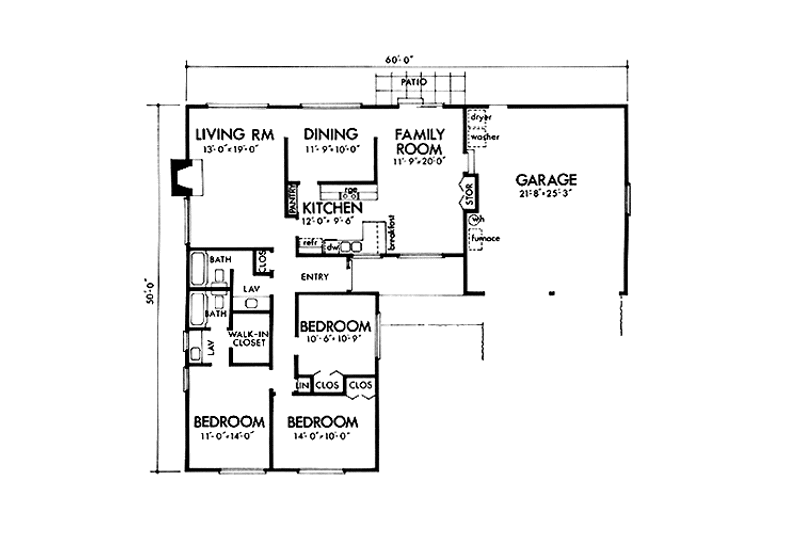Home Plan - Floor Plan - Main Floor for Prairie House Plan #320-1308 - 3 bed, 2 bath