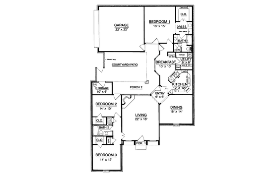 Floor Plan - Main Floor for Country House Plan #45-478 - 3 bed, 2 bath