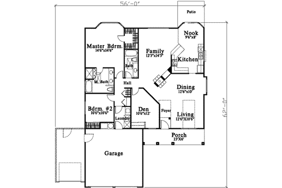 Floor Plan - Main Floor for Traditional House Plan #78-200 - 2 bed, 2 bath