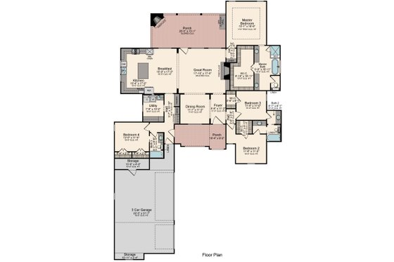 Floor Plan - Main Floor for Farmhouse House Plan #1081-22 - 4 bed, 3 bath