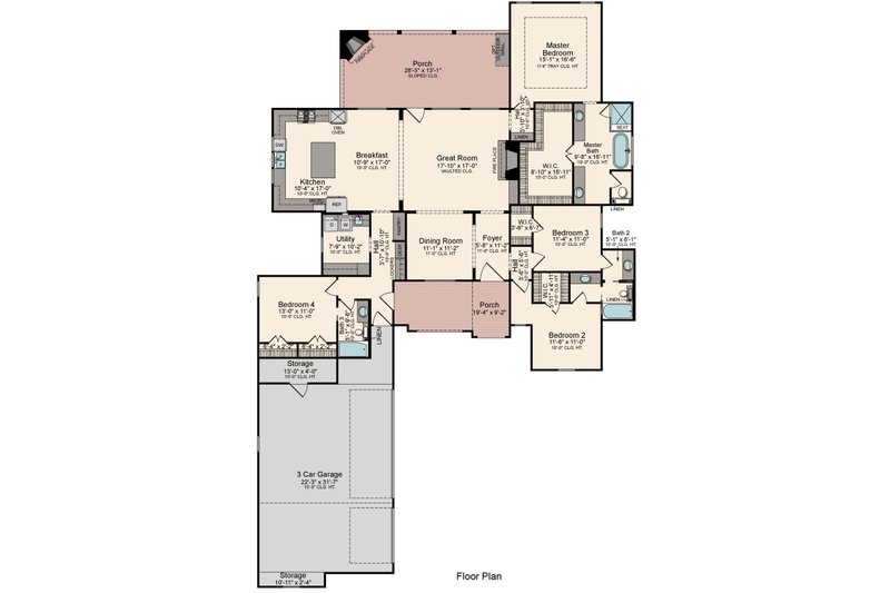 Architectural House Design - Floor Plan - Main Floor for Farmhouse House Plan #1081-22 - 4 bed, 3 bath