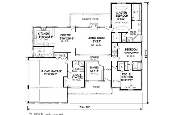 Floor Plan - Main Floor for Ranch House Plan #65-282 - 4 bed, 3 bath