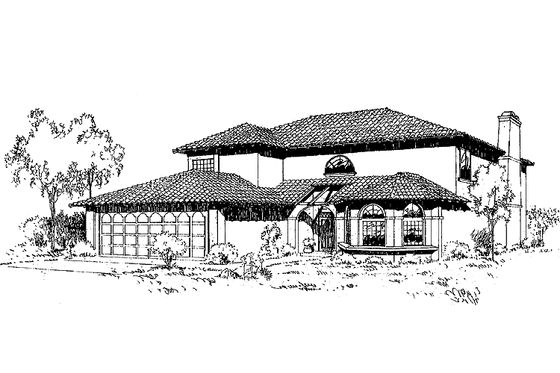 Exterior - Front Elevation 3 for Mediterranean House Plan #60-913 - 3 bed, 3 bath
