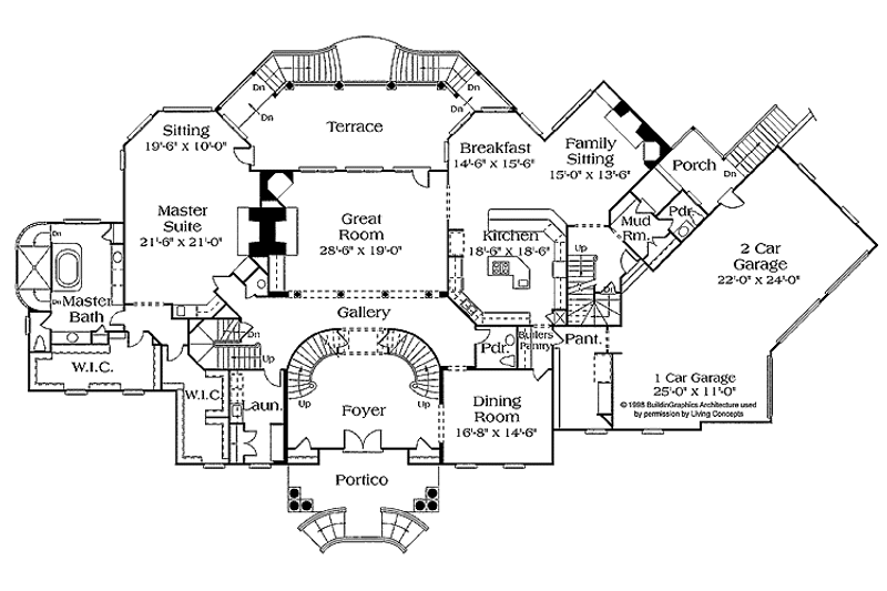 House Blueprint - Floor Plan - Main Floor for Classical House Plan #453-203 - 4 bed, 5 bath