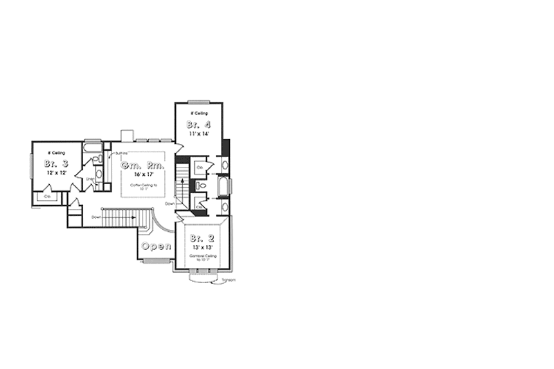 House Blueprint - Floor Plan - Upper Floor for European House Plan #974-11 - 4 bed, 3.5 bath
