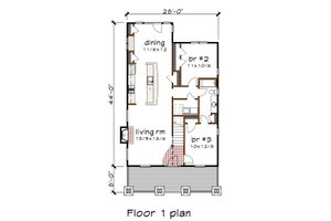 Floor Plan - Main Floor for Bungalow House Plan #79-349 - 3 bed, 2 bath