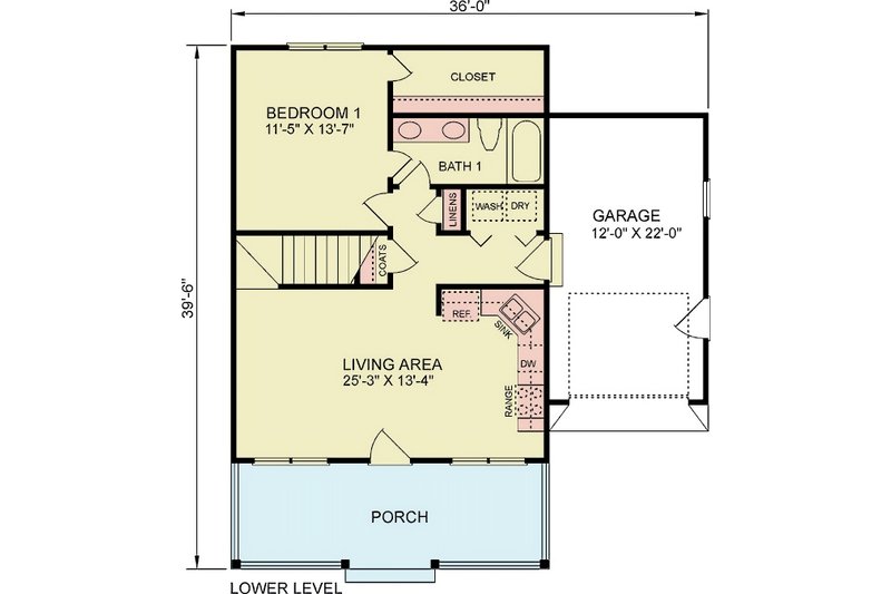House Blueprint - Floor Plan - Main Floor for Farmhouse House Plan #54-627 - 3 bed, 2 bath