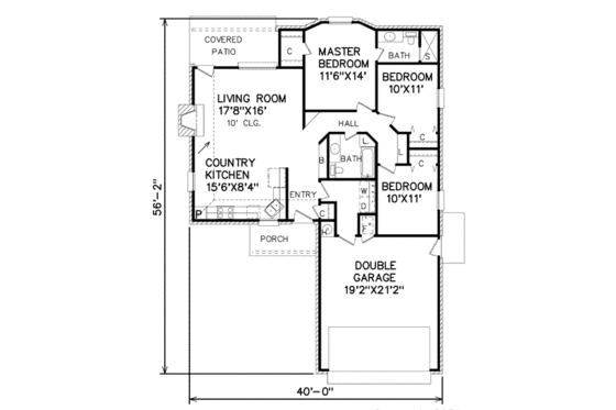 Floor Plan - Main Floor for Traditional House Plan #65-132 - 3 bed, 2 bath