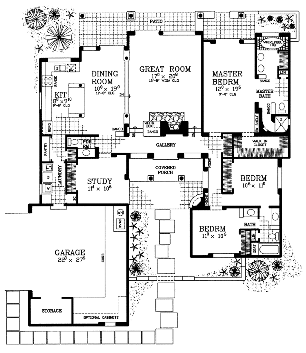 Adobe / Southwestern Style House Plan 3 Beds 2.5 Baths