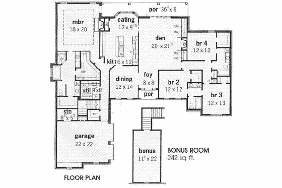 Floor Plan - Main Floor for European House Plan #16-175 - 4 bed, 3 bath