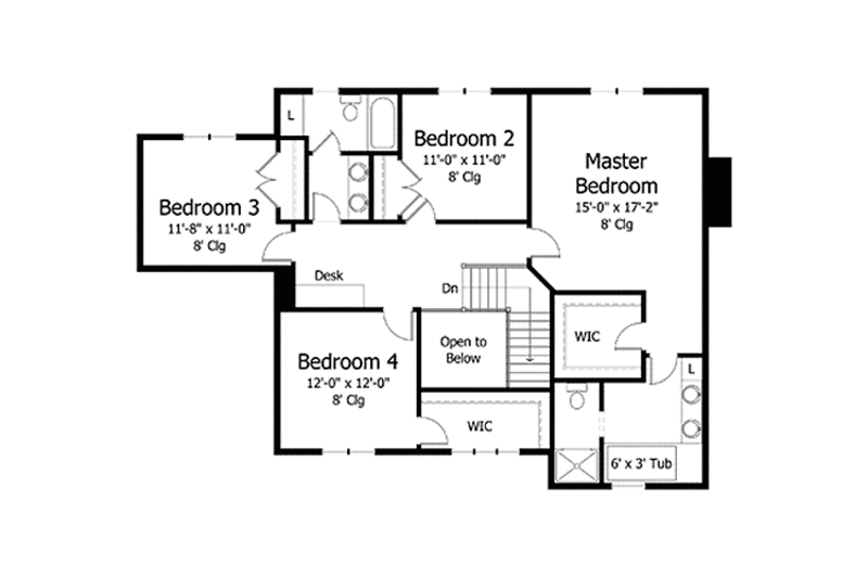 Home Plan - Floor Plan - Upper Floor for Colonial House Plan #51-1011 - 4 bed, 2.5 bath