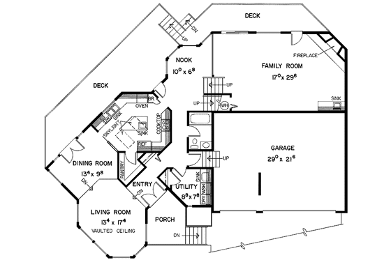 Floor Plan - Main Floor for Prairie House Plan #60-931 - 3 bed, 3 bath