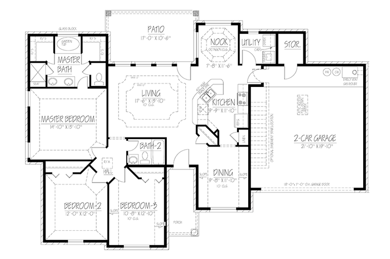 Architectural House Design - Floor Plan - Main Floor for Traditional House Plan #1061-9 - 3 bed, 2 bath