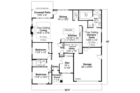 Floor Plan - Main Floor for Prairie House Plan #124-1173 - 3 bed, 2 bath