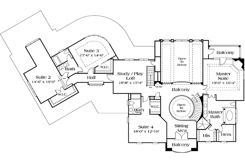 Architectural House Design - Floor Plan - Upper Floor for Classical House Plan #453-199 - 4 bed, 4 bath