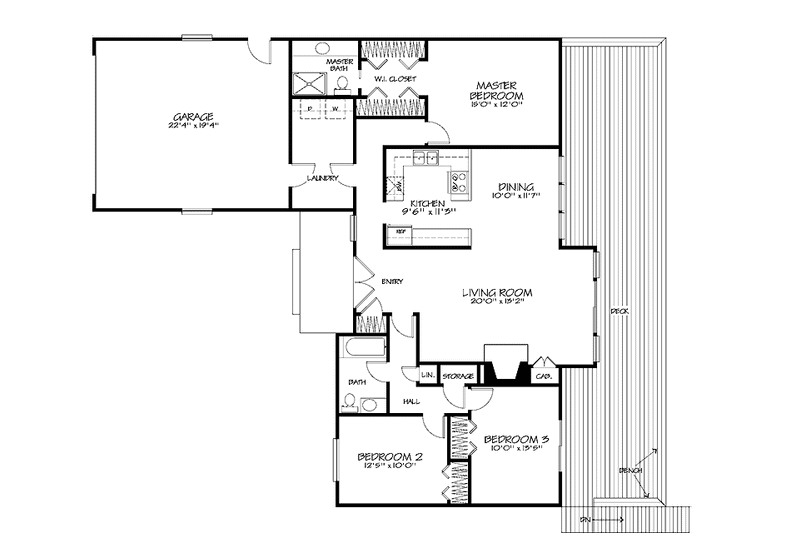 Home Plan - Floor Plan - Main Floor 1 for Contemporary House Plan #320-808 - 3 bed, 2 bath