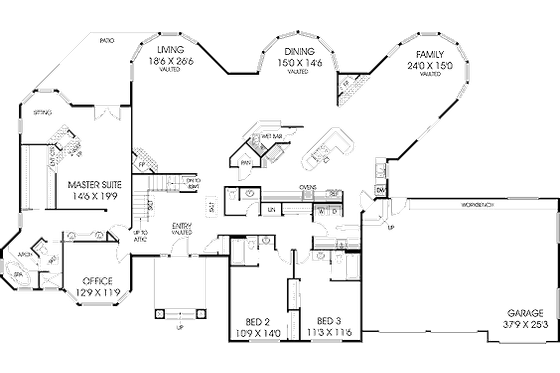 Floor Plan - Main Floor for Traditional House Plan #60-264 - 3 bed, 3.5 bath